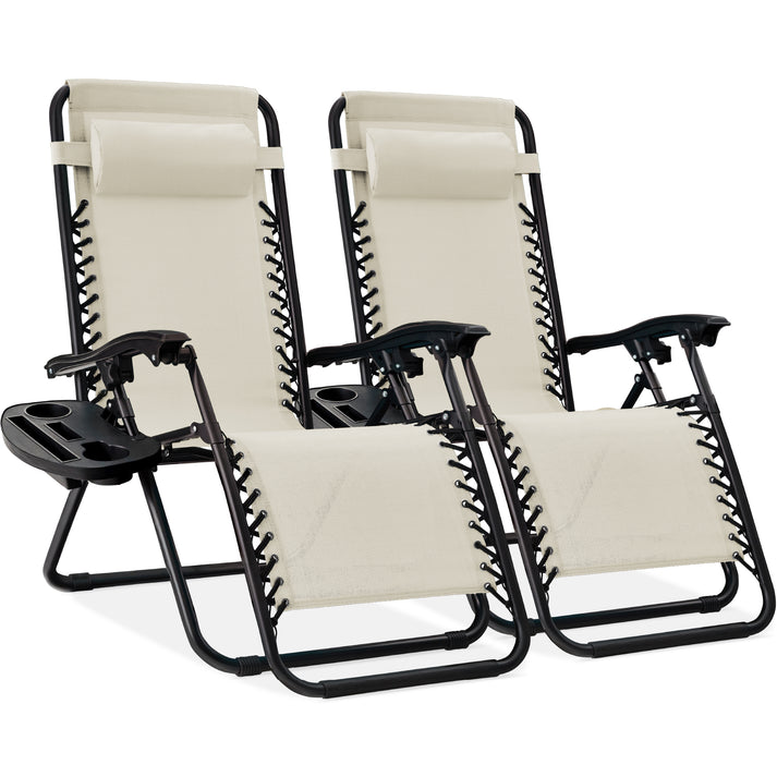 Set of 2 Adjustable Zero Gravity Patio Recliner Chairs with Cup Holders