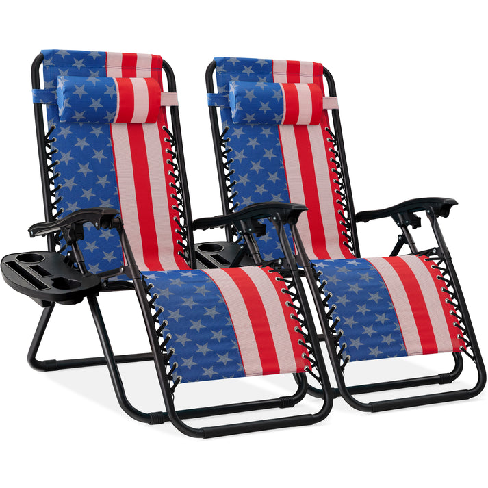 Set of 2 Adjustable Zero Gravity Patio Recliner Chairs with Cup Holders