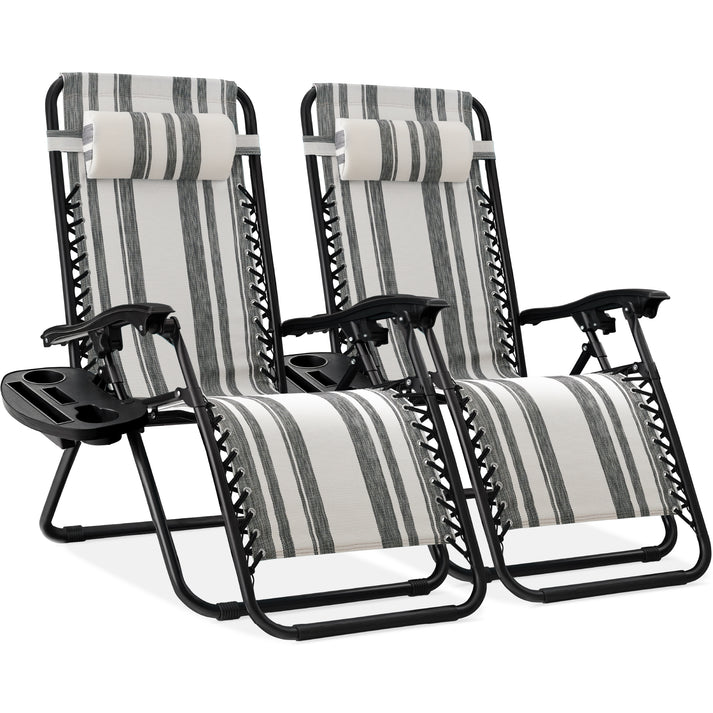 Set of 2 Adjustable Zero Gravity Patio Recliner Chairs with Cup Holders