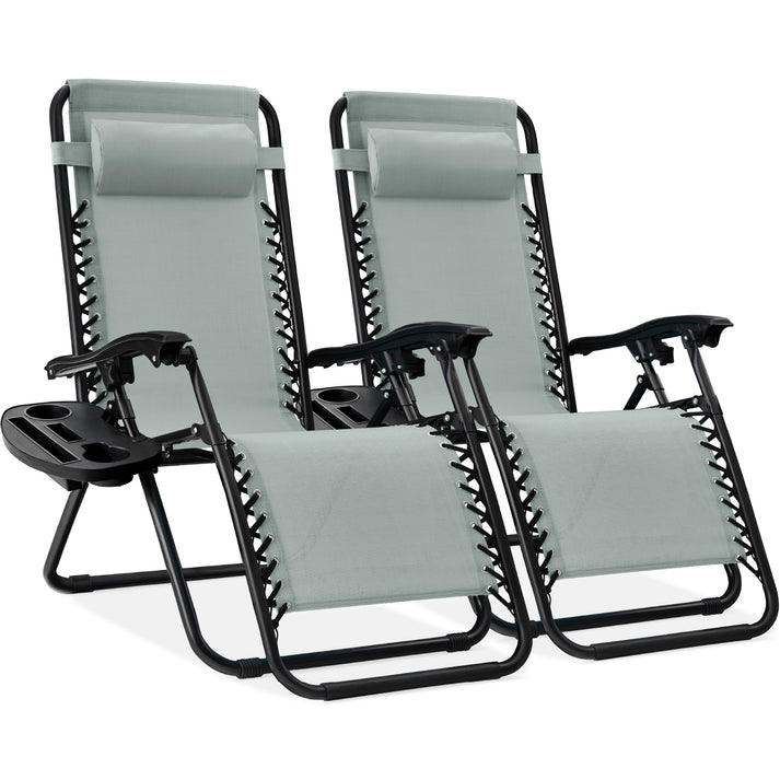 Set of 2 Adjustable Zero Gravity Outdoor Patio Chairs with Cup Holder Trays and Headrests