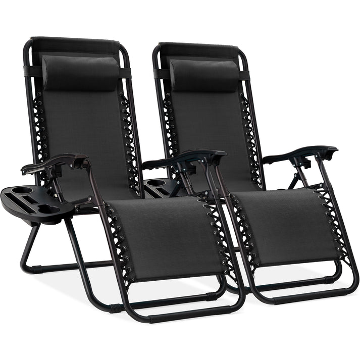 Set of 2 Adjustable Zero Gravity Patio Recliner Chairs with Cup Holders