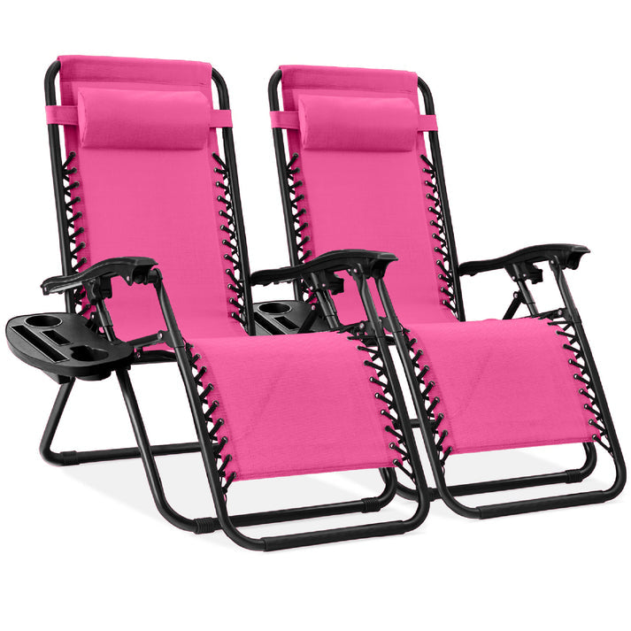 Set of 2 Adjustable Zero Gravity Patio Recliner Chairs with Cup Holders