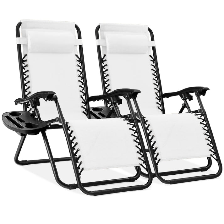 Set of 2 Adjustable Zero Gravity Patio Recliner Chairs with Cup Holders