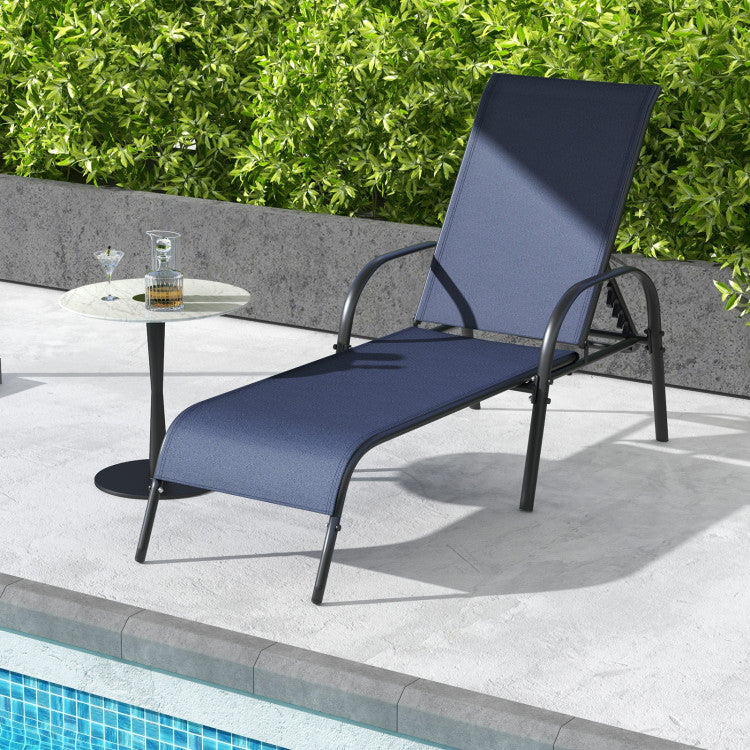 Adjustable Patio Folding Chaise Lounge Chair with Steel Frame and Breathable Fabric