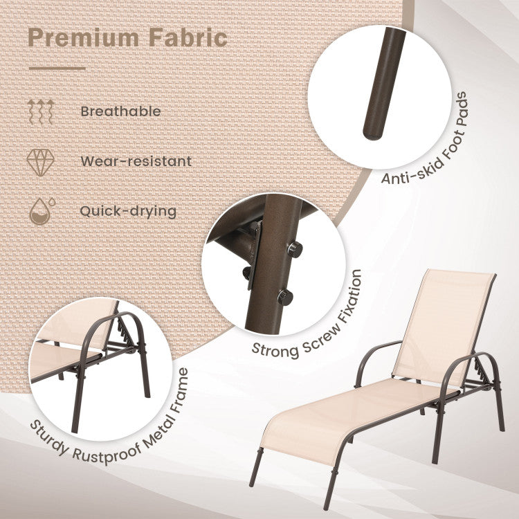 Adjustable Patio Folding Chaise Lounge Chair with Steel Frame and Breathable Fabric