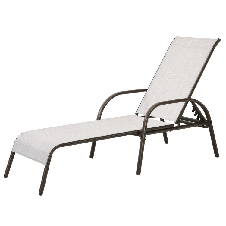 Adjustable Patio Folding Chaise Lounge Chair with Steel Frame and Breathable Fabric